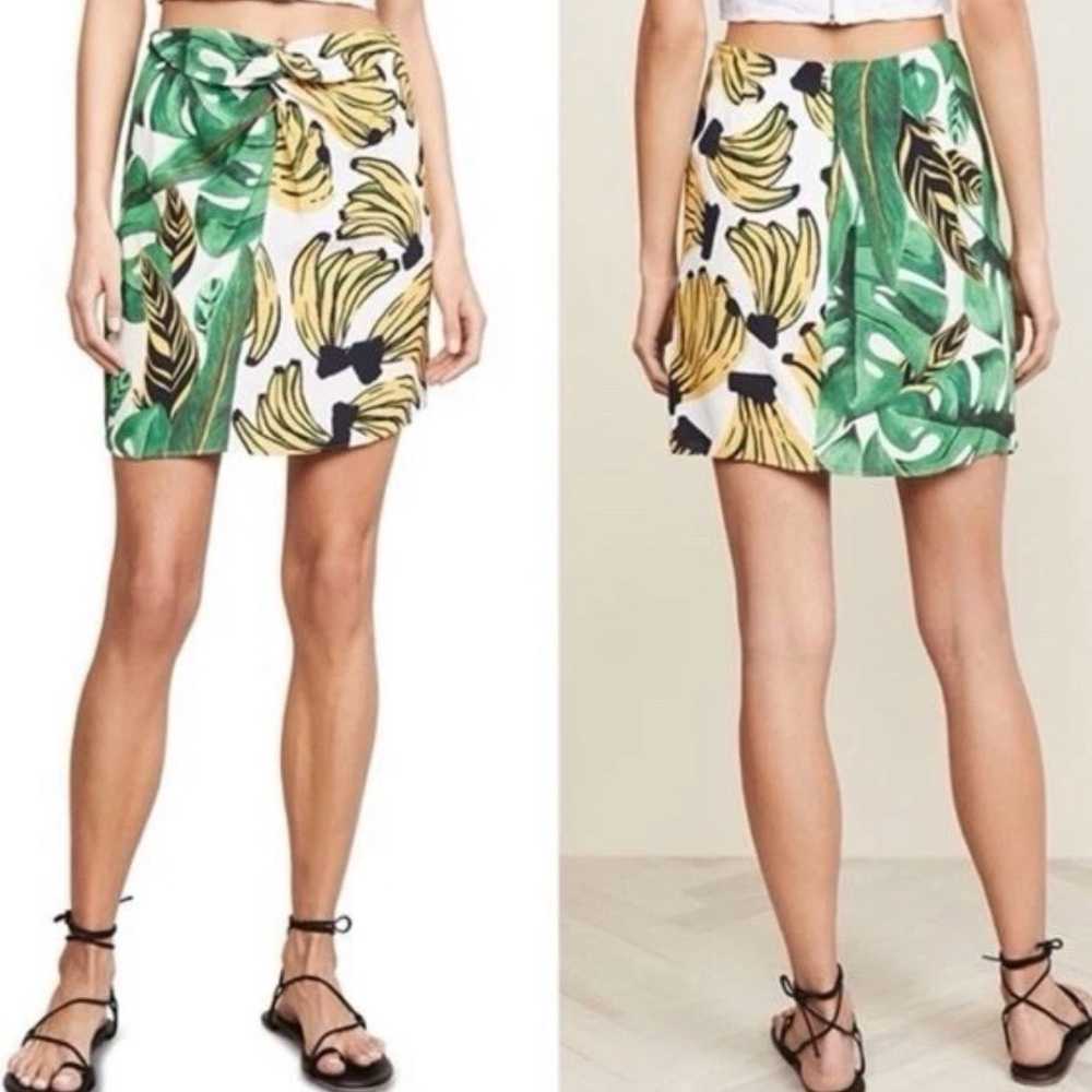 FARM Rio x Anthropologie Amazonia Banana Print Linen Blend Mini Skirt S